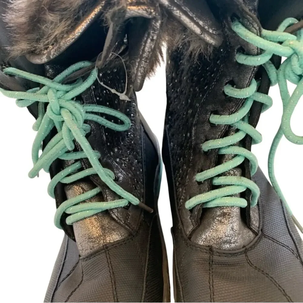 Justice Black Sparkle Faux Fur Duck Boots